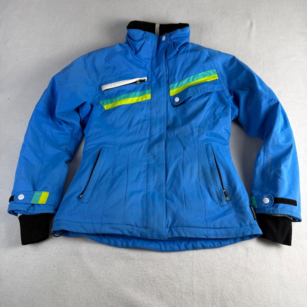Obermeyer Womens Blue Insulated Ski Jacket‎ Neon Stripes Powder Skirt Size 8